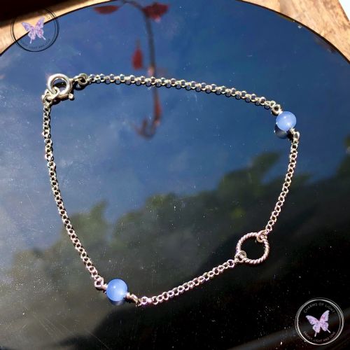 Blue Chalcedony Silver Chain Bracelet